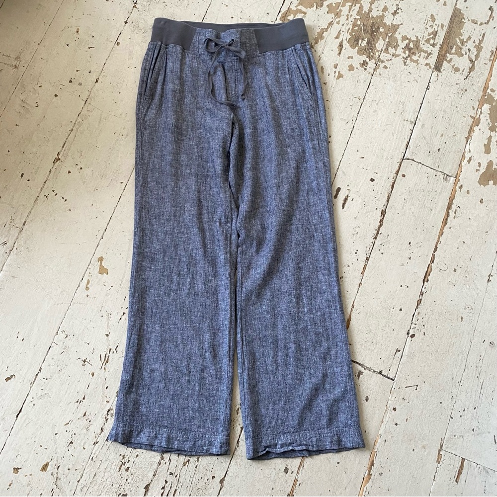 SoHo Grey Linen Blend Pull-On Draw String Wide Legs Pants